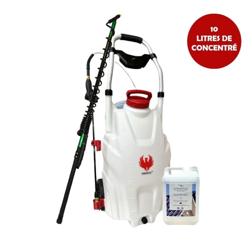 Pulverisateur électrique PRO SPRAYER PHOENIX 2 Batteries + Perche Télescopique 5,4 mètres + Produit ULTRA'DMOUSS 10 L